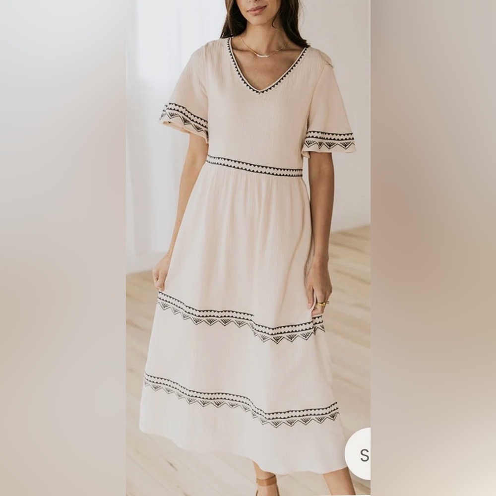 Roolee Cream Midi Dress with Navy Details